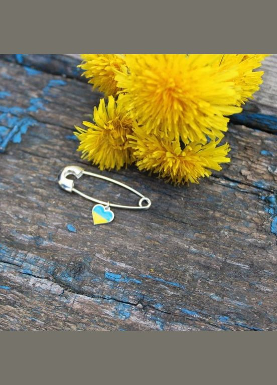 Серебряная булавка шпилька с подвеской Сердце с желтой голубой эмалью серебро 925 2018 2.26г No Brand (327878514)