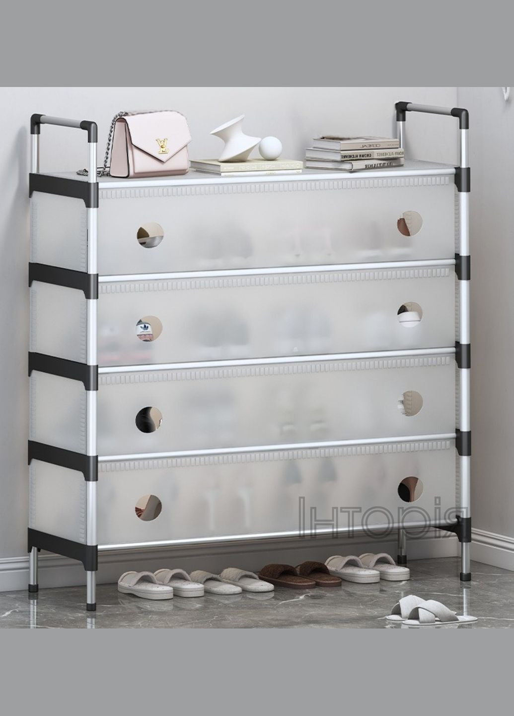 Органайзер полиця для взуття складана 100х63х28 см метал, пластик (шафа для взуття) біла No Brand (333696225)