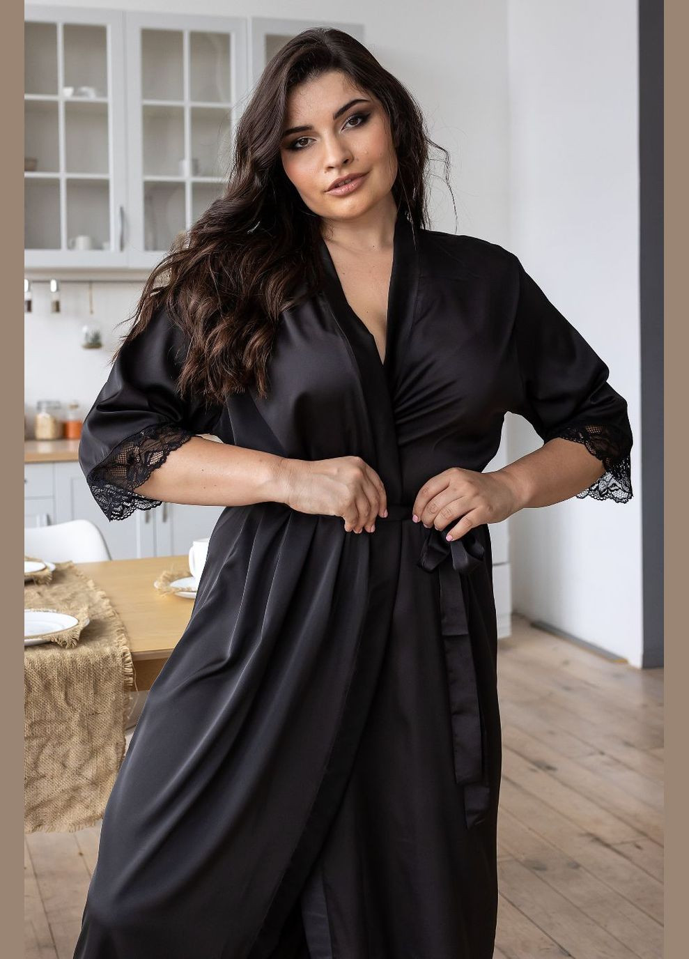 Довгий жіночий халат 125 см Хч052 Чорний MiaNaGreen (306553328)