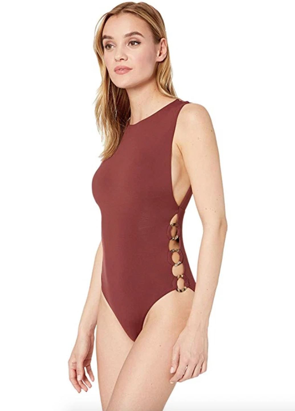 Сливовый летний купальник с кольцами майо, слитный Seafolly