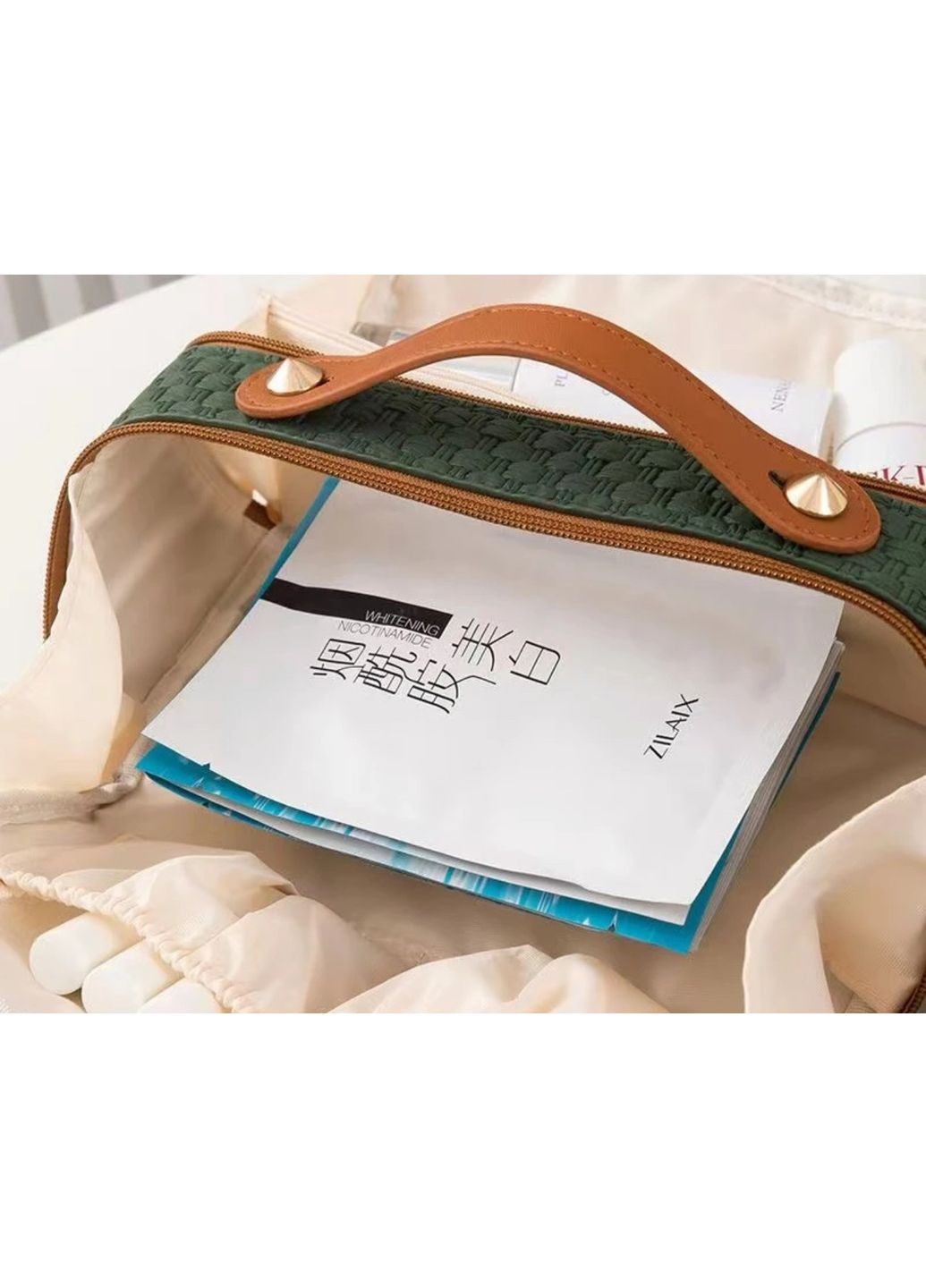 Багатофункціональна сумка-органайзер текстурна косметичка зелена No Brand (324559330)