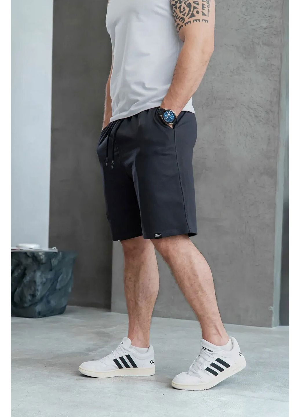 Шорты мужские однотонные повседневные спортивные трикотажные из хлопка classic графит Teamv (337115786)