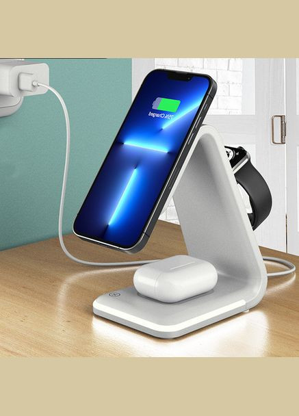 Магнітна бездротова зарядка 3 в 1 QC 3.0 15 Вт підходить для телефону, iWatch, AirPods ( код: WCS3O ) Power (325449339)