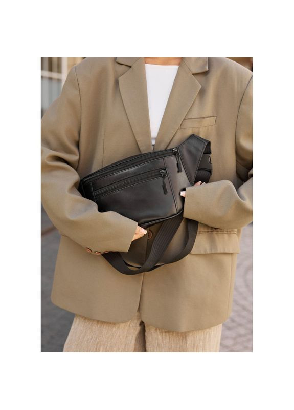 Большая женская кожаная сумка на пояс бананка Tirso Max черная Sambag (360239322)