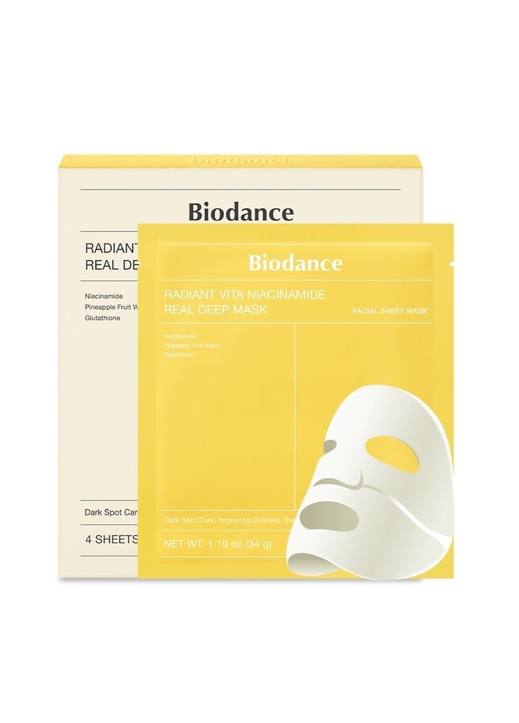 Гидрогелевая маска для выравнивания тона кожи лица Radiant Vita Niacinamide Real Deep Mask, 34 г Biodance (369569383)