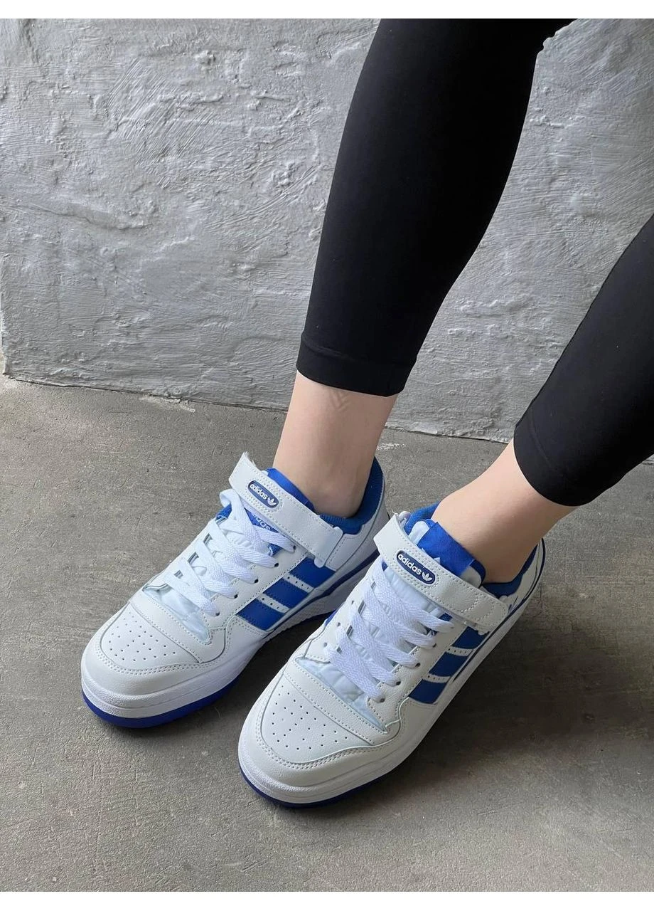 Білі літні кросівки adidas forum low white blue адідас форум No Brand