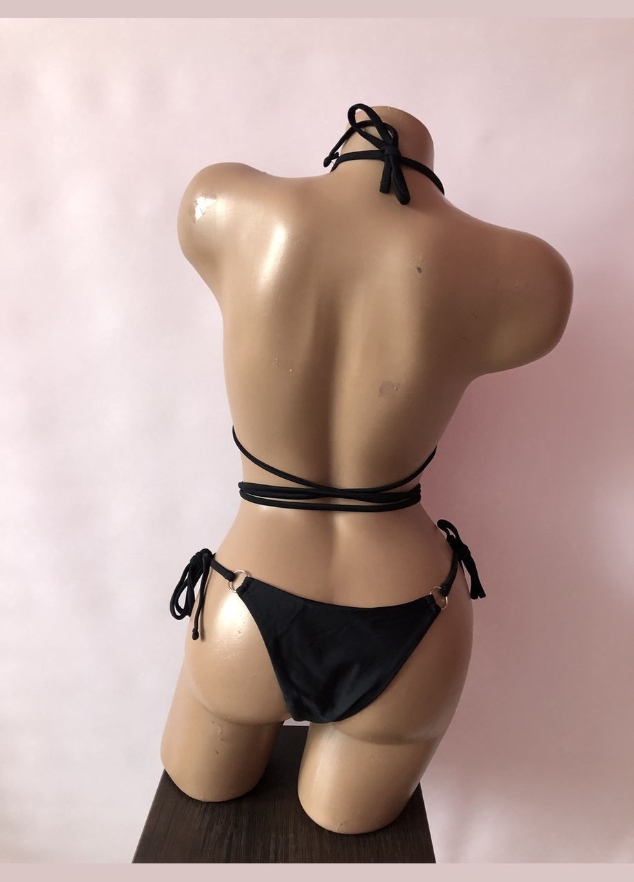 Чорний літній жіночий роздільний купальник на зав'язках No Brand