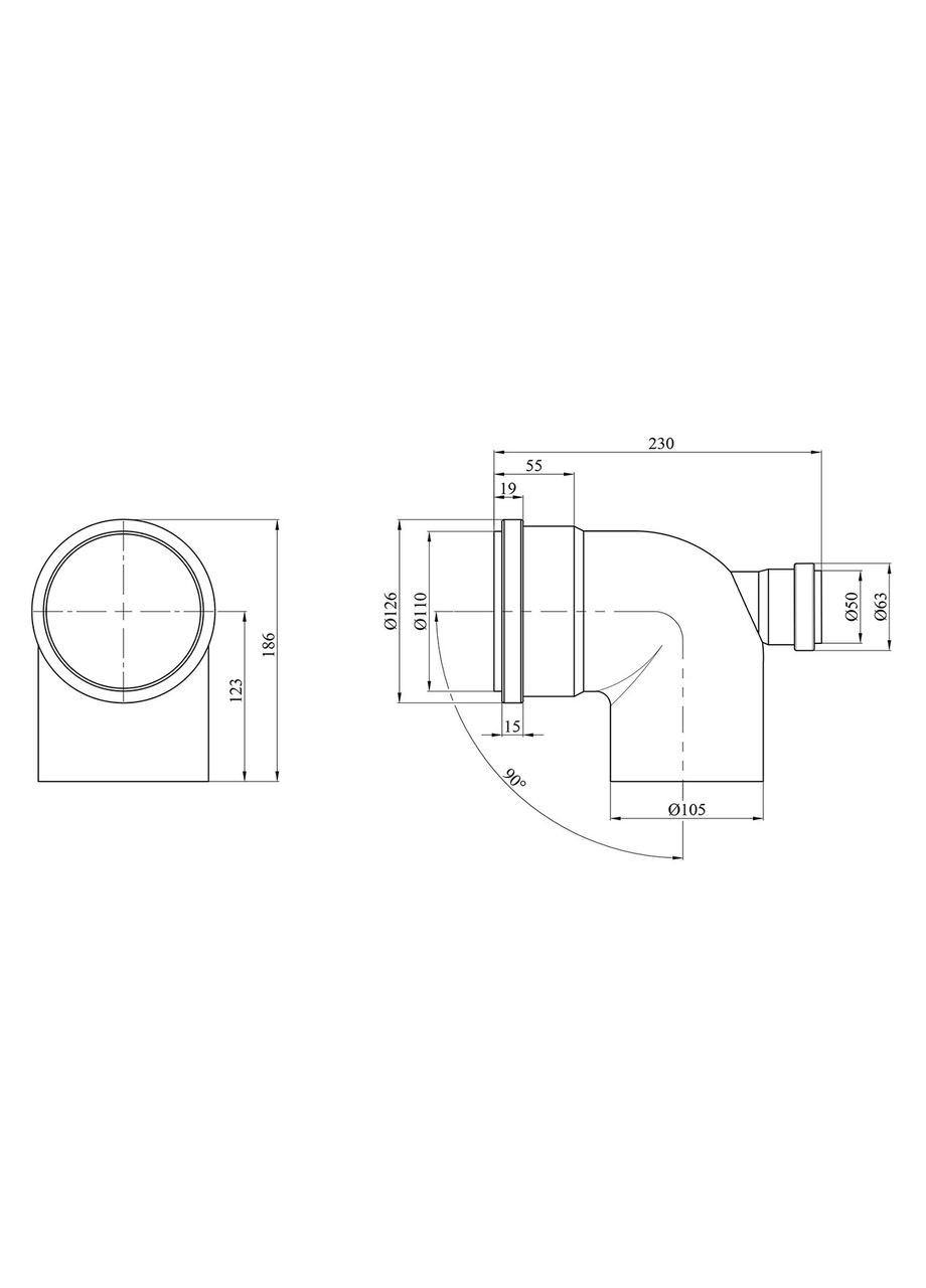 Колено для внутренней канализации 110х90° с отводом 50 мм назад Rozma (368599702)