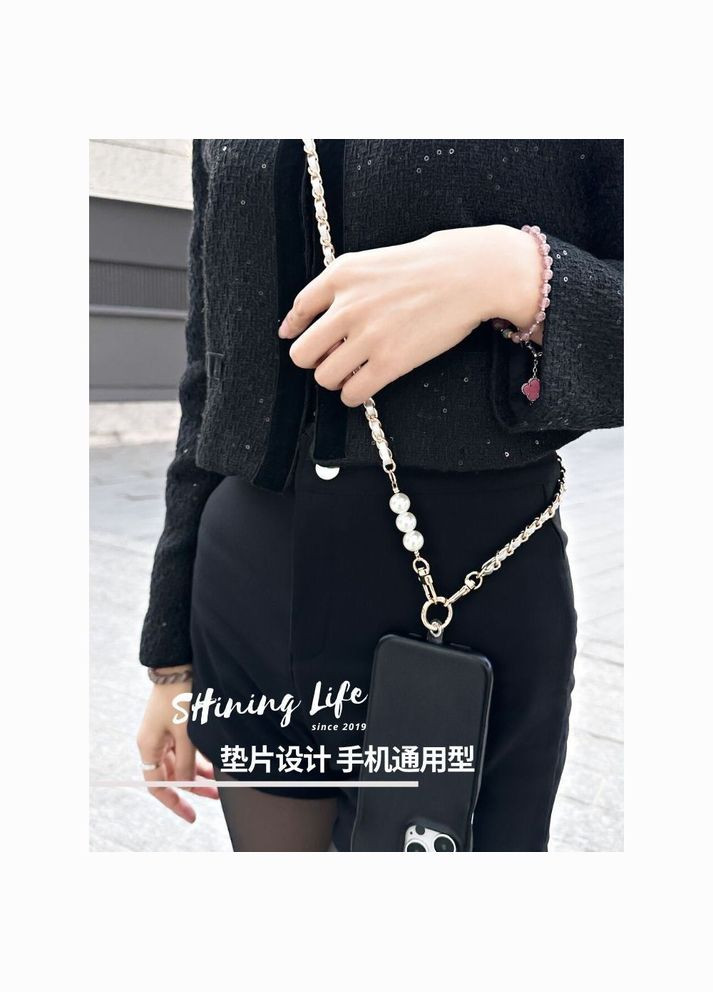 Модний ремінець-ланцюжок для телефону в стилі Chanel на шию через плече. Чорний No Brand (328958188)