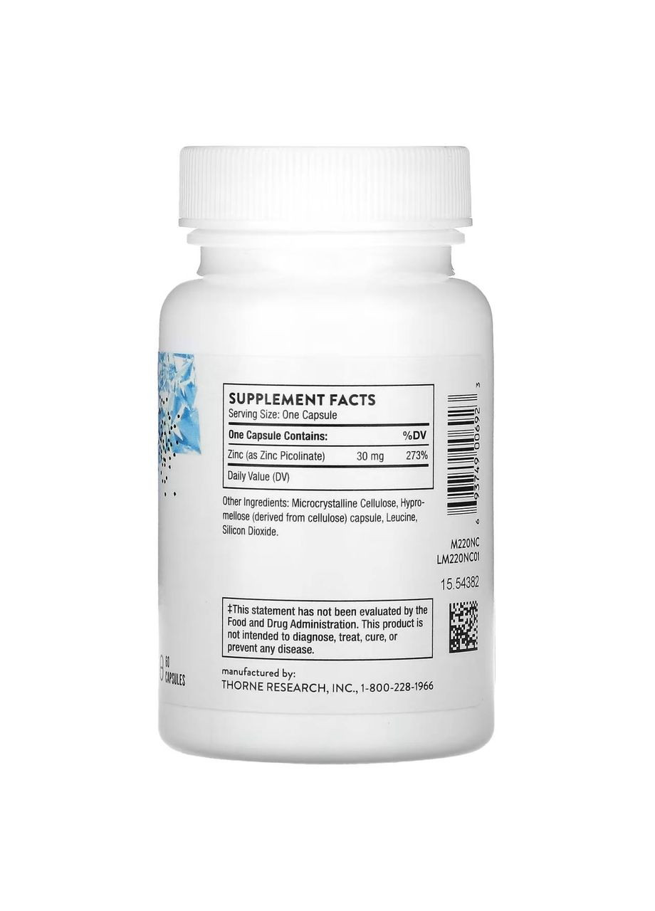 Пиколинат цинка, 30 мг, 60 капсул Thorne (369162195)