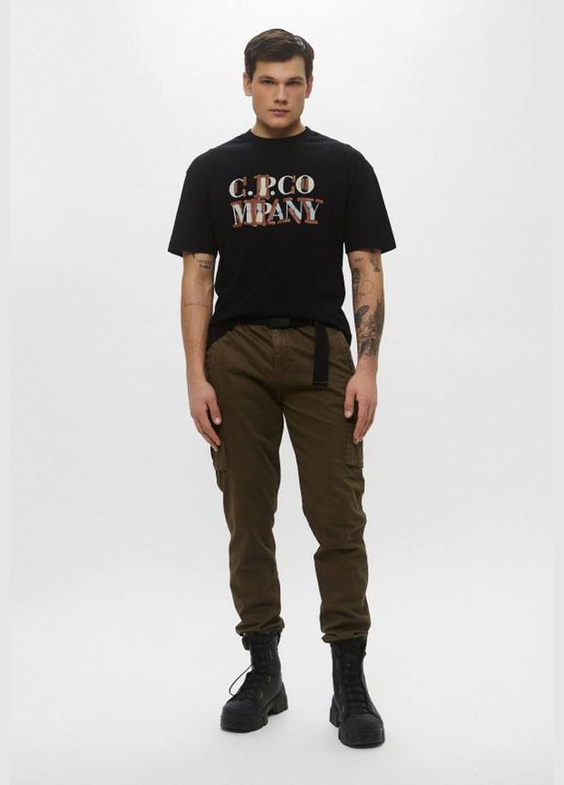 Черная мужская футболка черная, белая оверсайз в стиле c.p. company No Brand