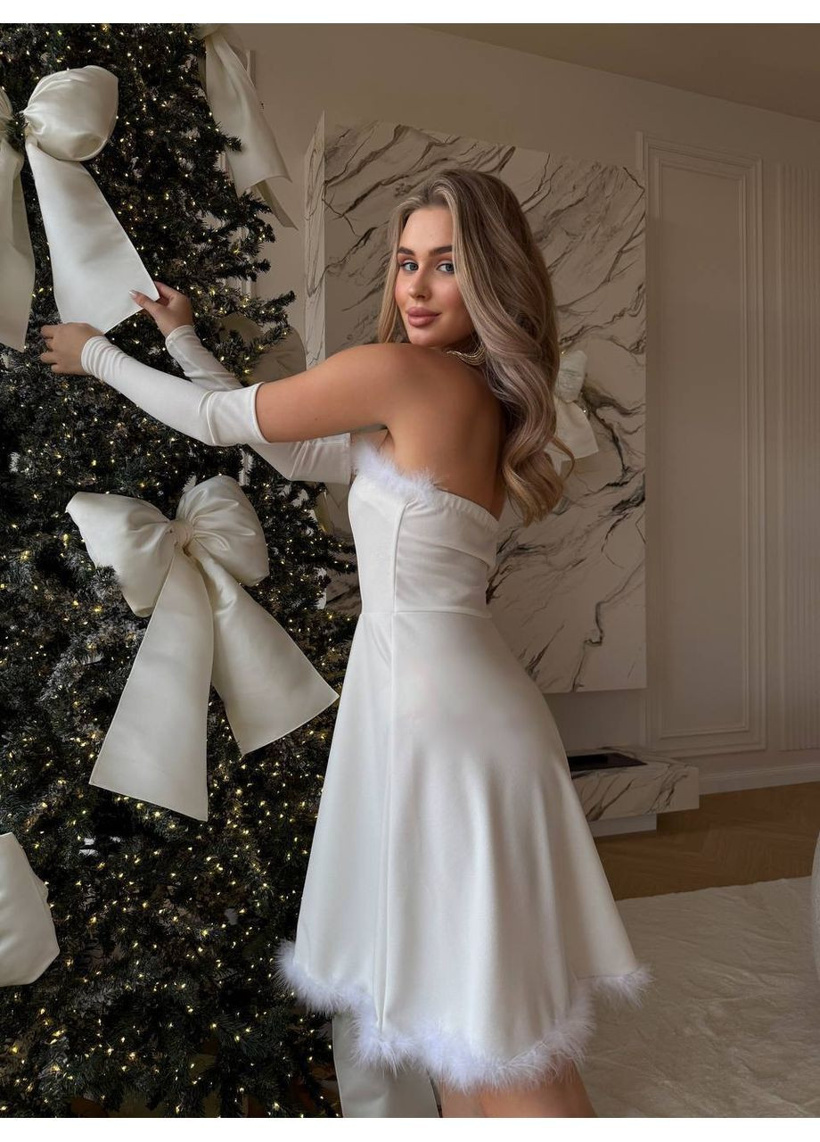 Білий святковий, вечірня ефектна, жіночна та святкова сукня для зимових свят, фотосесій та вечірок Vakko