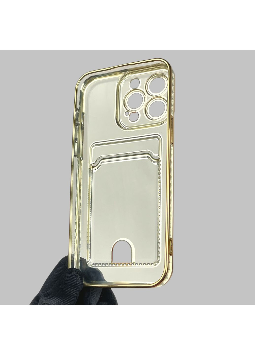 Чохол для iPhone 15 Pro Max із золотою окантовкою з кишенькою для карток на айфон 15 про макс золотий Apple (366019595)