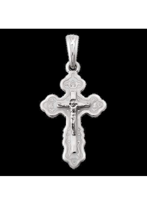 Хрестик срібний з емаллю та розп’яттям посередині Каштан (342335179)