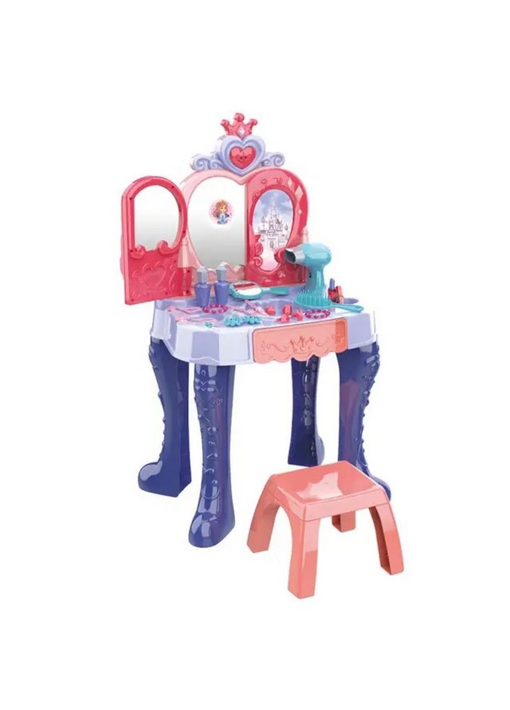 Трюмо "Beautiful Girl" 28 елементів, світло, звук, фен на батарейках, стільчик, аксесуари 47х27х68 см Yufeng (289365689)