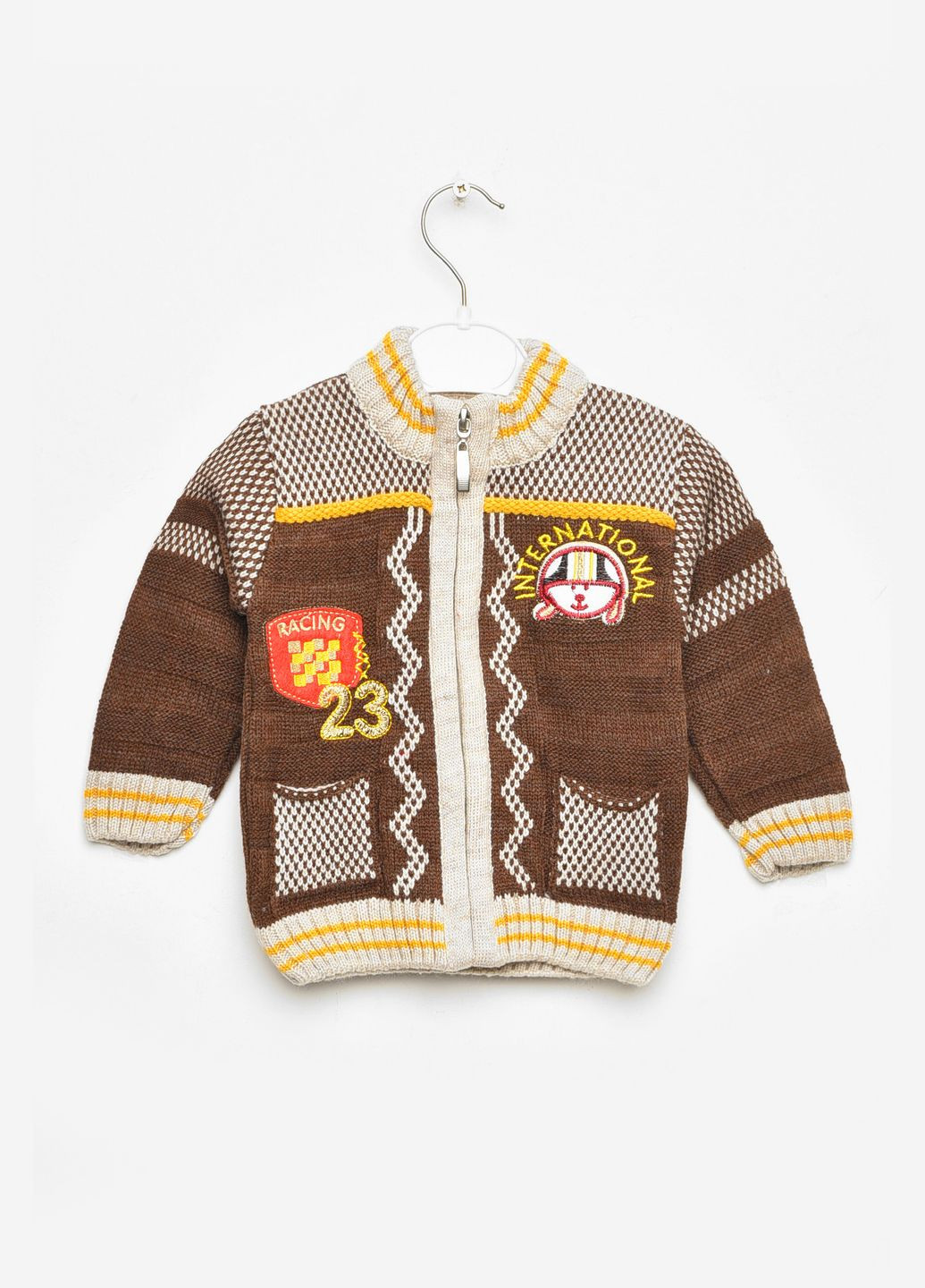 Коричневий зимовий кофта дитяча для хлопчика коричневого кольору з принтом пуловер Let's Shop