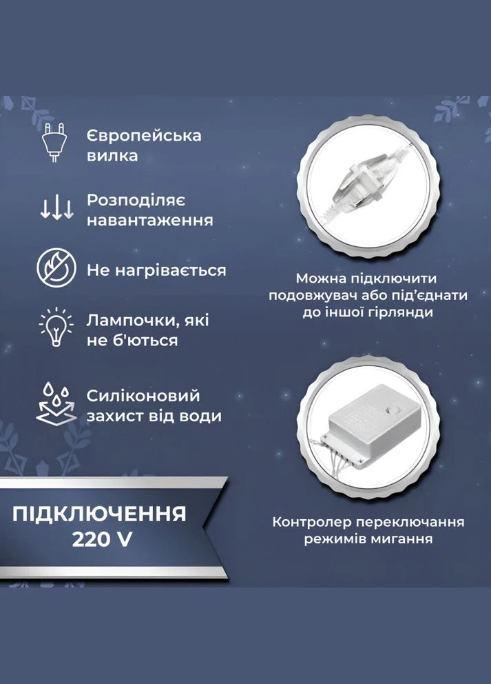 Гірлянда Водоспад 3х2 м 210 LED (480 L) лампочок світлодіодна прозорий дріт 10 ниток 8 режимів Білий 1733047W Garlando (305406052)