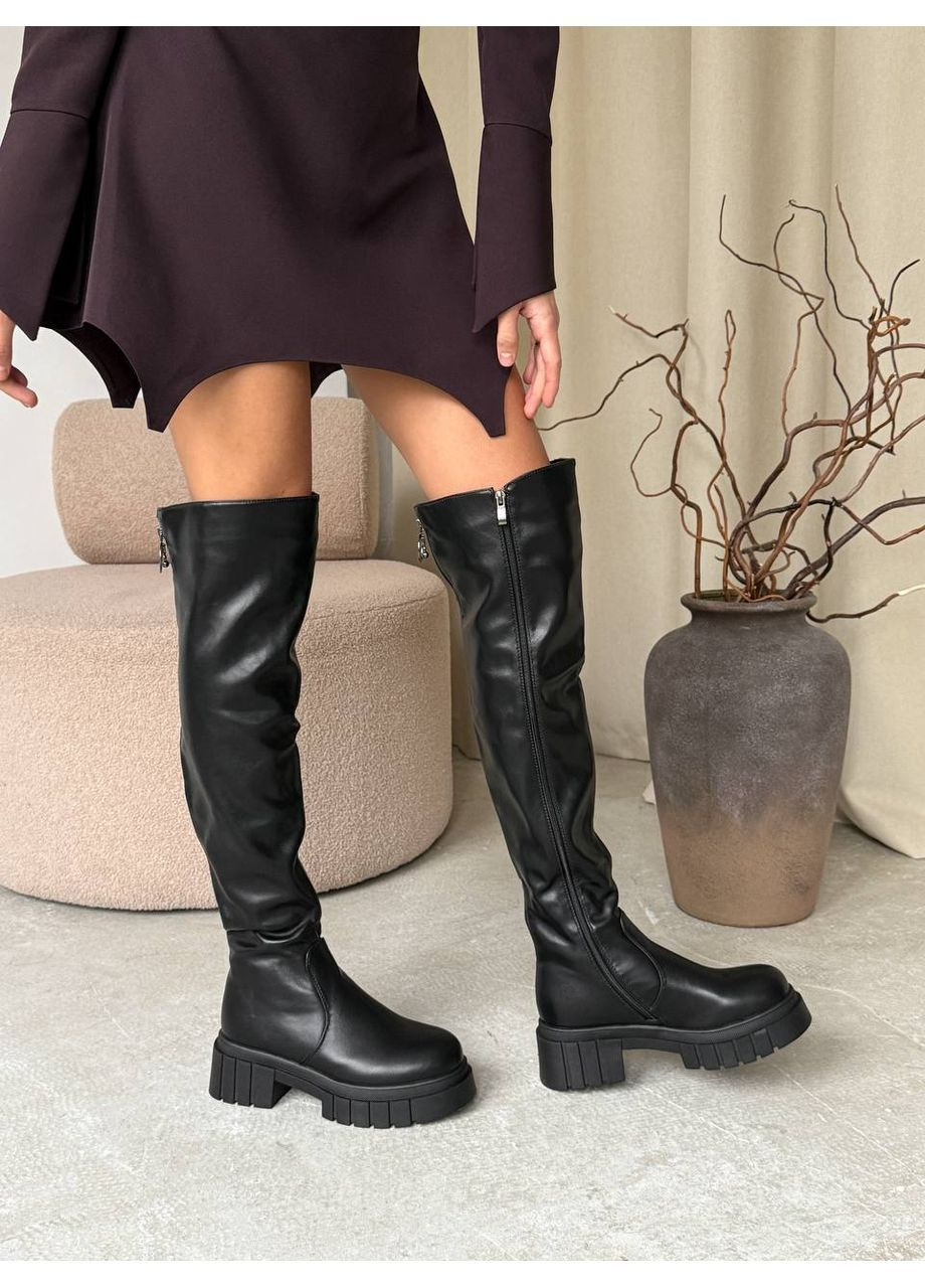 Черные осенние женские ботфорты на платформе евро зима черный цвет No Brand