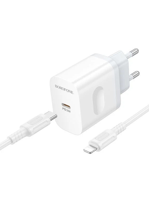 Мережевий зарядний пристрій з кабелем Breeze single port PD20W charger set(C to iP) (6941991121364) Borofone BA99A (389301662)