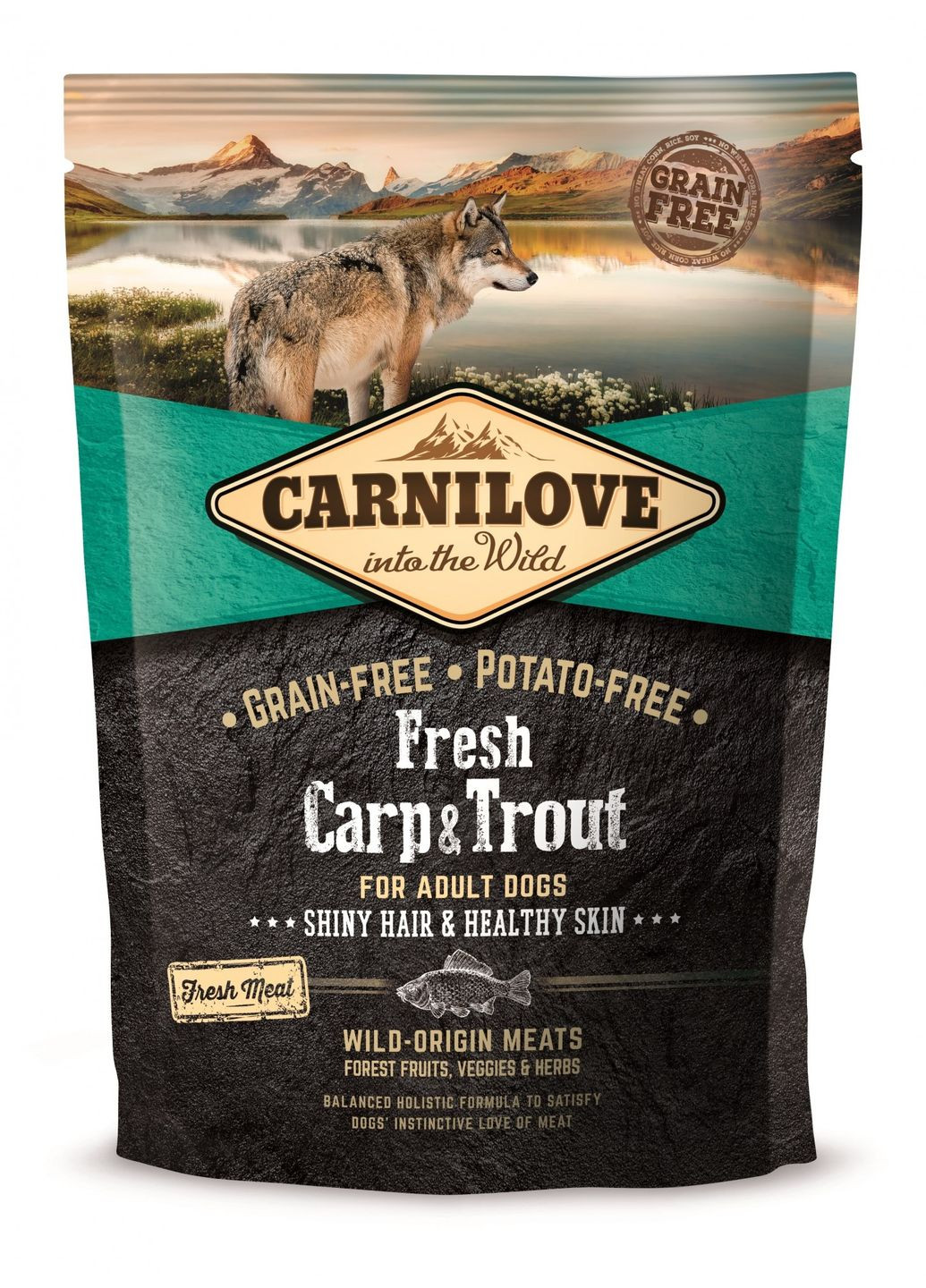 Сухой корм для взрослых собак Fresh Hair & Healthy Skin с карпом и форелью 1.5 кг (8595602527533) Carnilove (305829281)