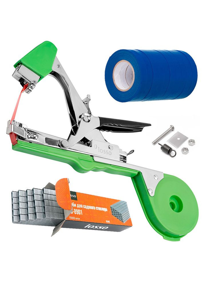 Степлер садовий для підв'язки рослин SC-8102, стрічка для підв'язки синя, скоби, підв'язувач рослин Losso (327041683)