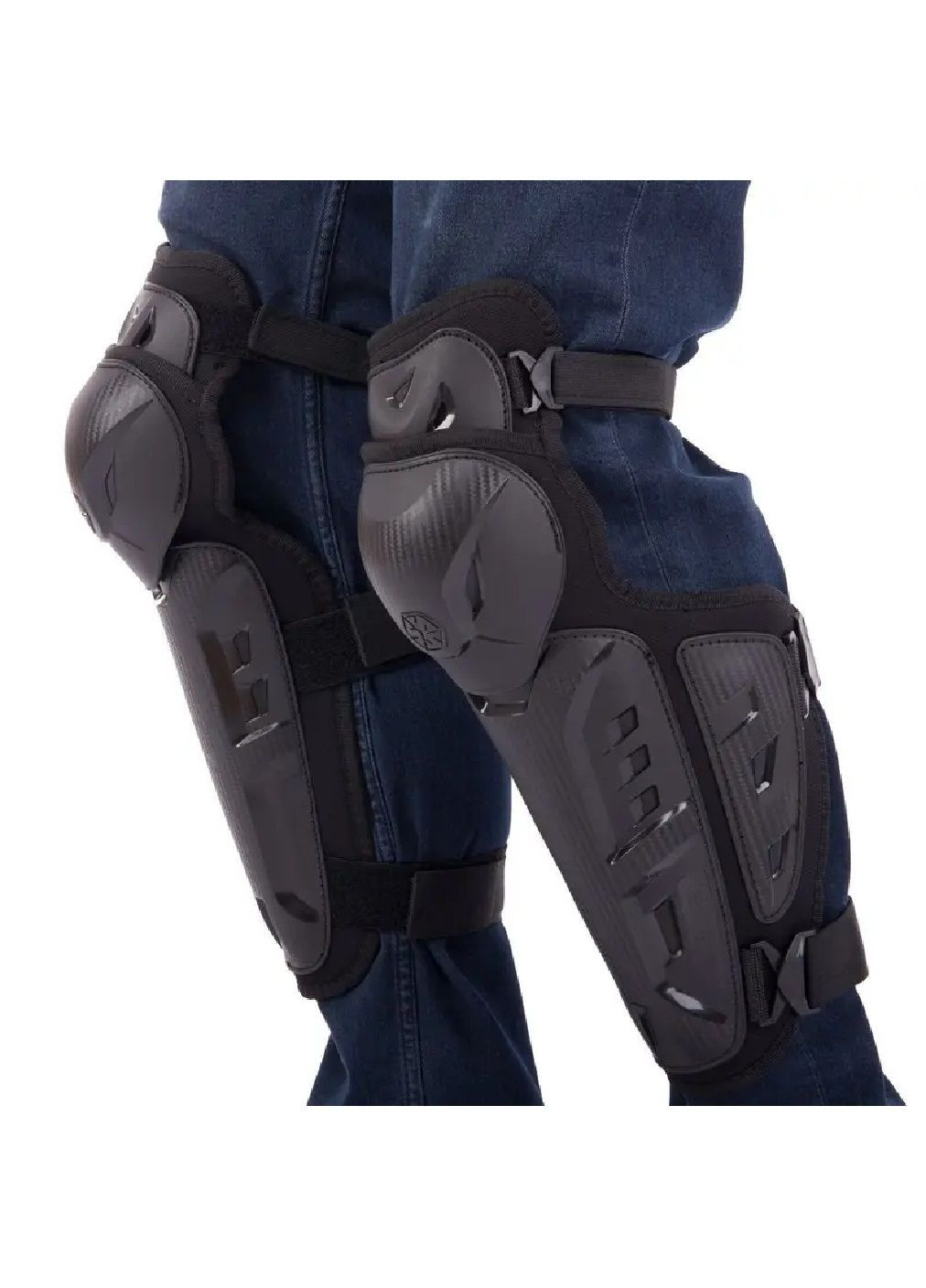 Мотонаколінники захисні з ременями кліпсами для захисту від травм поміщаються під штани мото захист (476508-Prob) Чорні Unbranded (283250526)