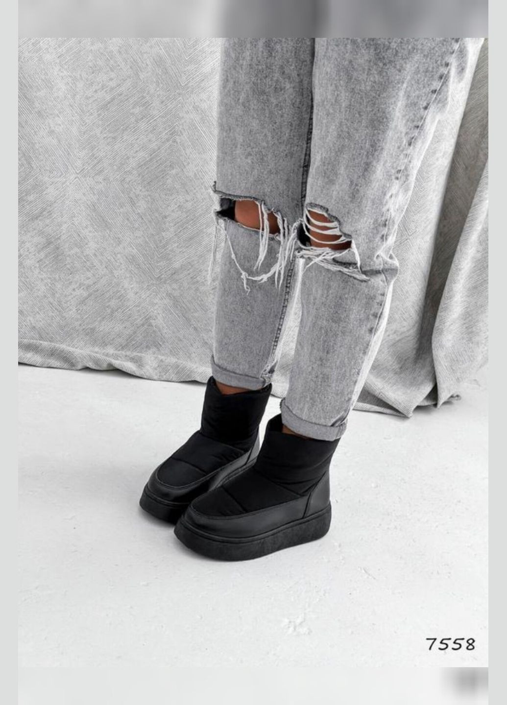 жіночі зимові на хутрі чорні на зиму сапоги дуті чоботи жіночі на товстій підошві Viki дутики (278643648)