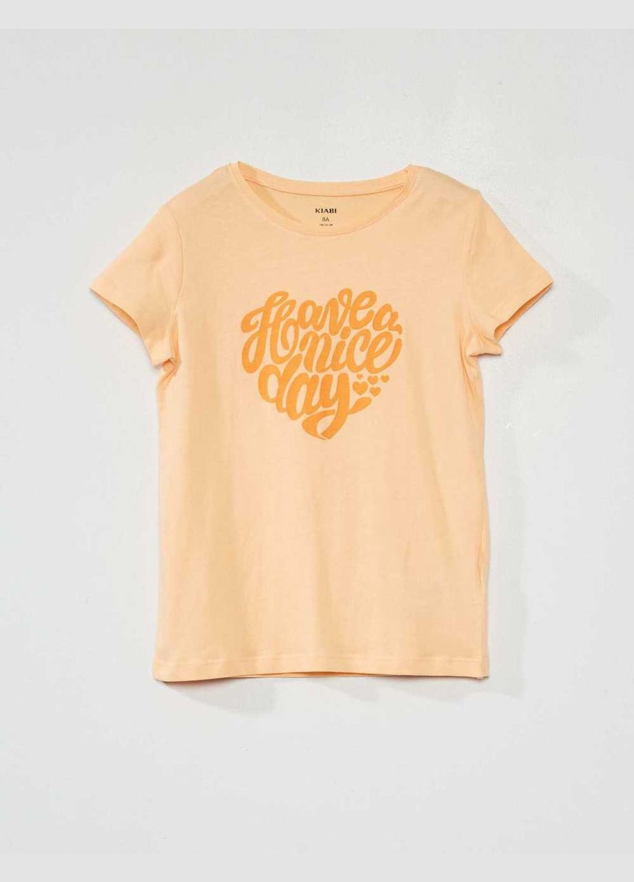 Світло-оранжева футболка basic,світло-помаранчевий з принтом, Kiabi