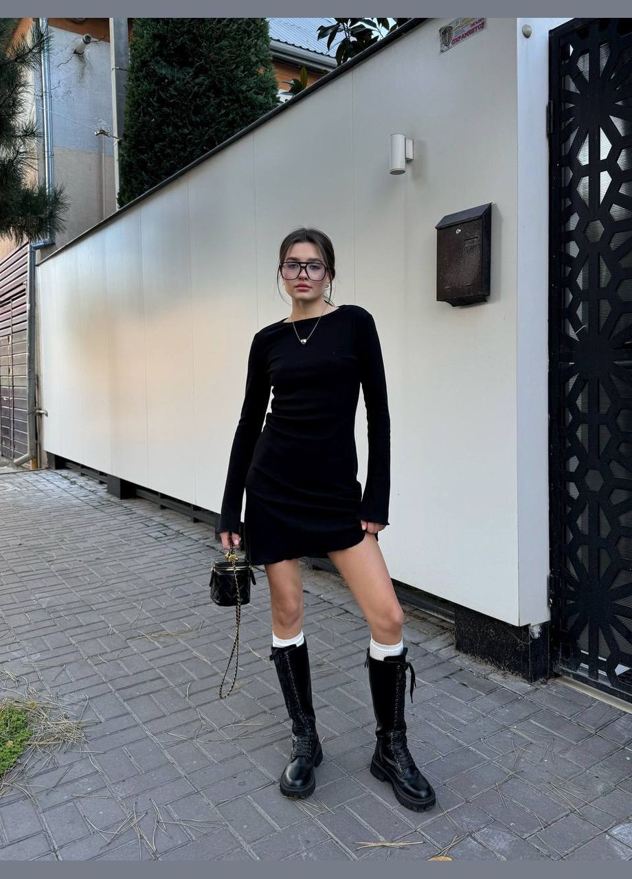 Чорна сукня міні в рубчик Fashion