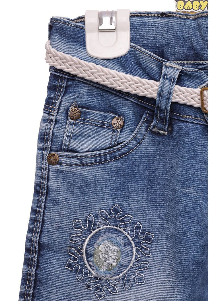Синие демисезонные скинни джинсы с вышивкой для девочки 128 см (50437) BABYKROHA