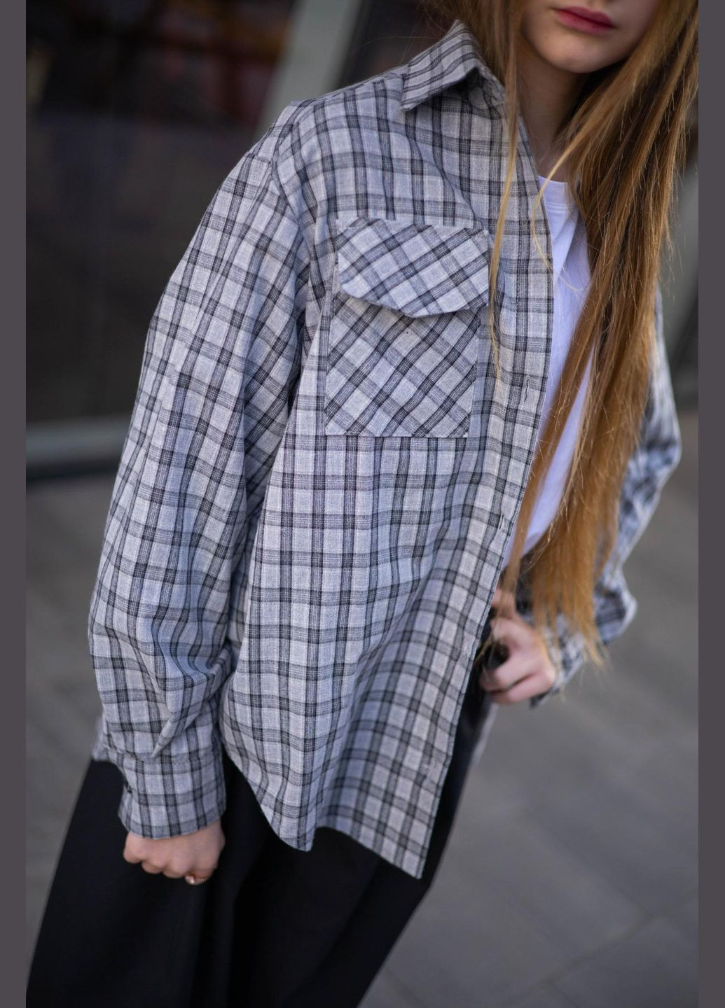 Серая спортивная, повседневный, кэжуал, джинсовая рубашка в клетку IRmAS