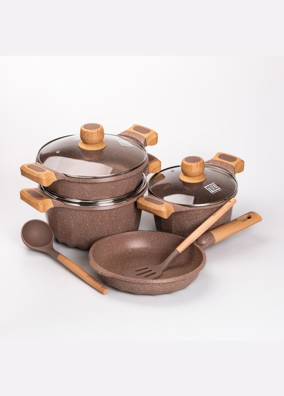 Набір посуду 6 предметів з антипригарним покриттям 1,9/3/3,2/5,3 л, кавовий MGC (322855530)