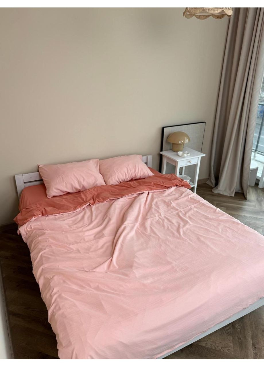 Постільна білизна з резинкою Персик з Рожевим, сатин Двухспальний розмір, наволочки 70/70 No Brand (363189875)