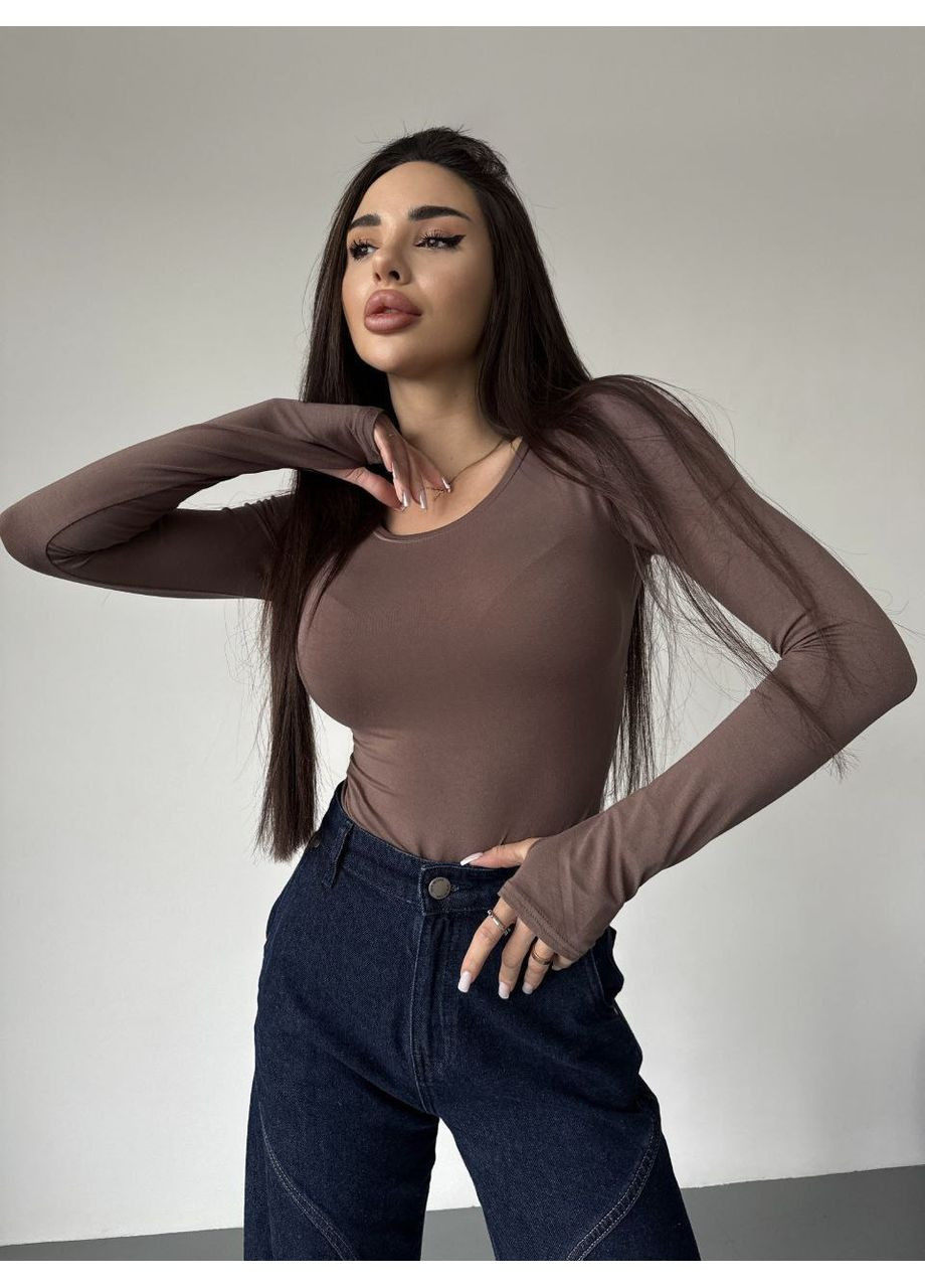 Однотонный боди кофейного цвета 36197 Fashion (370757687)