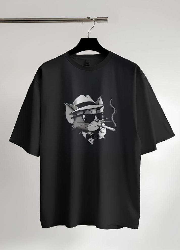 Черная футболка с дтф принтом No Brand