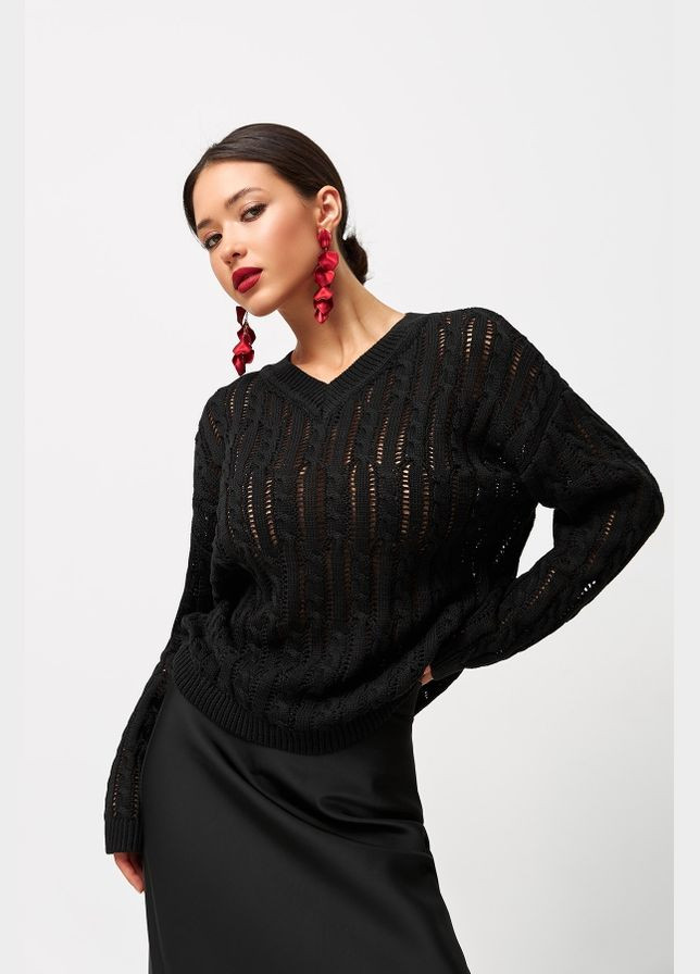 Черный демисезонный джемпер с косами свободного кроя (2721) Triko Bakh