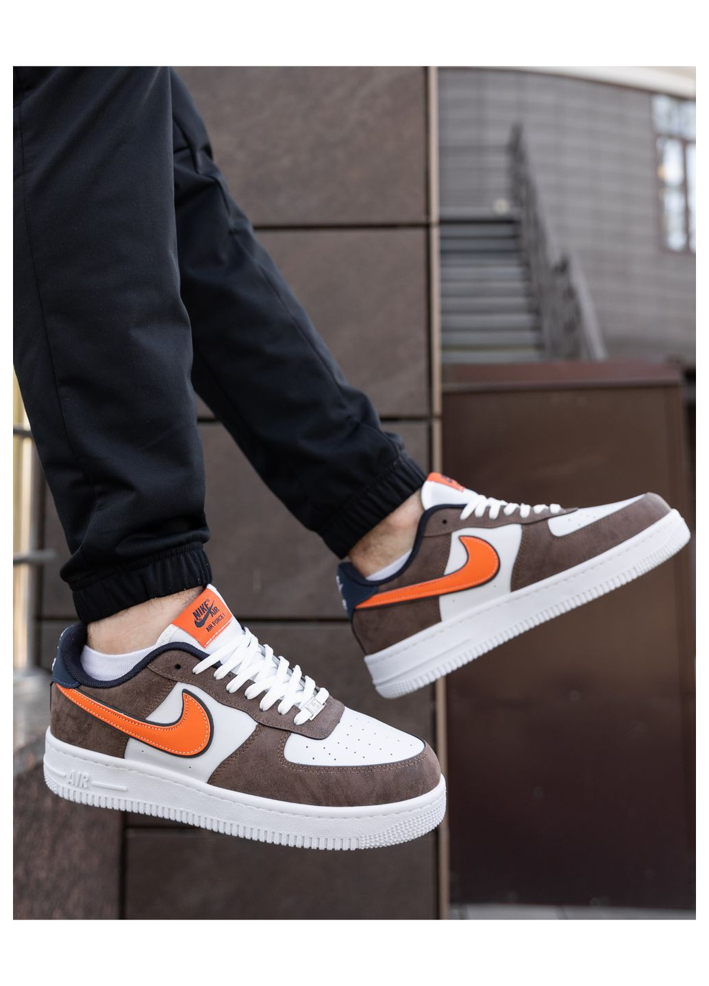 Цветные демисезонные кроссовки мужские brown white orange, вьетнам Nike Air Force