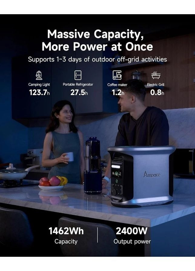 Портативная электростанция Ampace 1500, 1462 Вт·ч LiFePO4, 2400 Вт Andes Ampace 1500 (369512455)