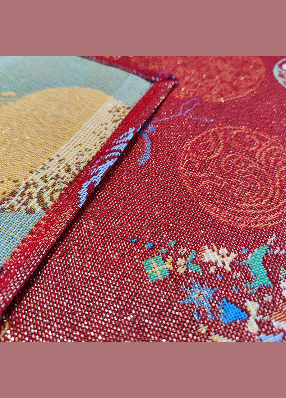 Гобеленовая красная новогодняя овальная скатерть с золотистой нитью, Новогодняя скатерть на овальный стол 140, 240 Maystat (306748459)