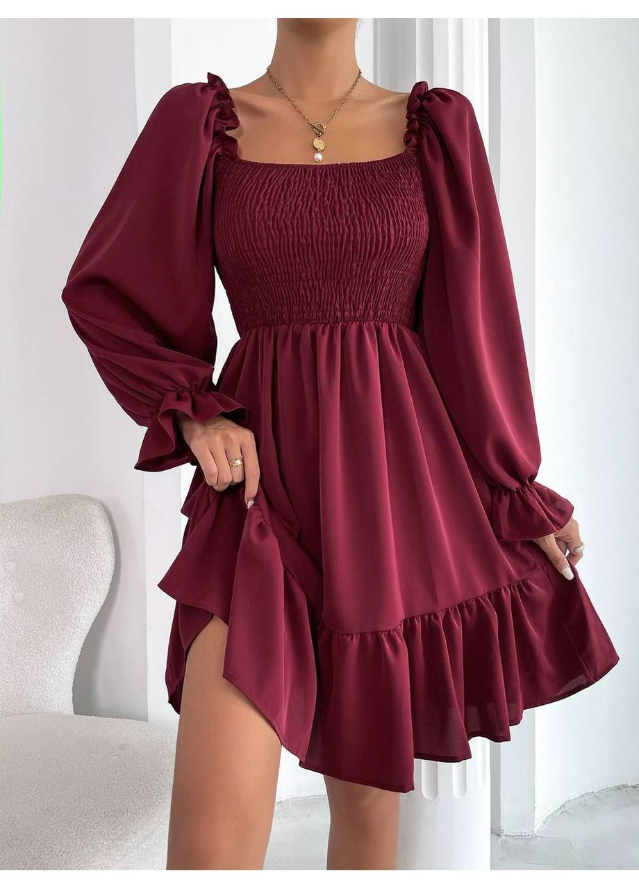 Бордовое повседневный платье женское Гермес однотонное