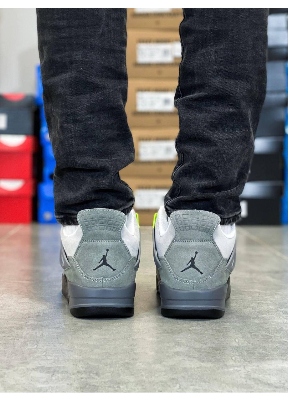 Серые демисезонные кроссовки мужские nike air jordan retro 4 se neon 2.0 найк аир джордан No Brand