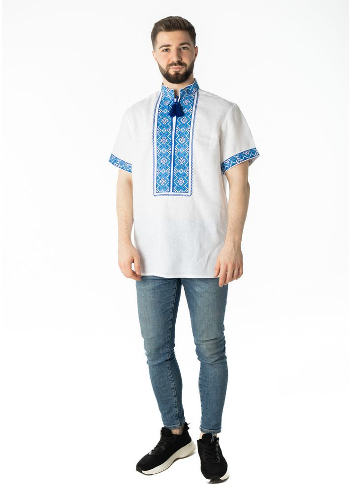 Белая мужская вышиванка из льняного полотна свитозар (fm2700) Folk Moda (365860010)