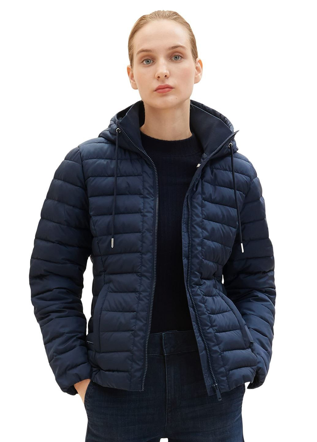 Темно-синяя демисезонная женская стеганная куртка Tom Tailor