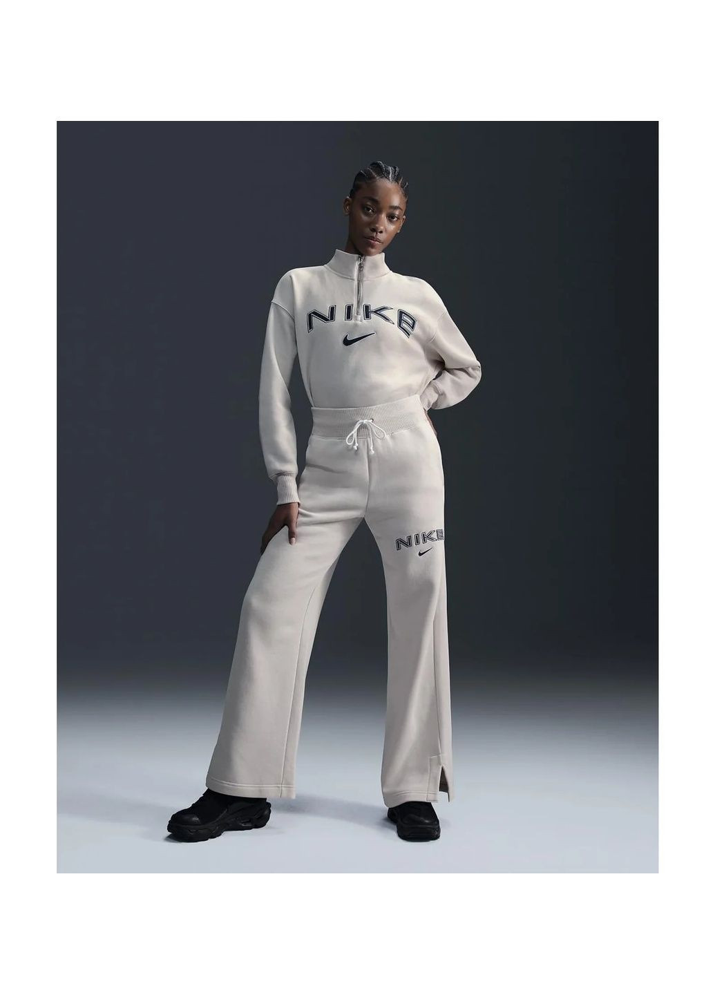 Штани жіночі Sportswear Phoenix Fleece High-Waisted Wide-Leg Logo Pants Grey Nike (364837390)