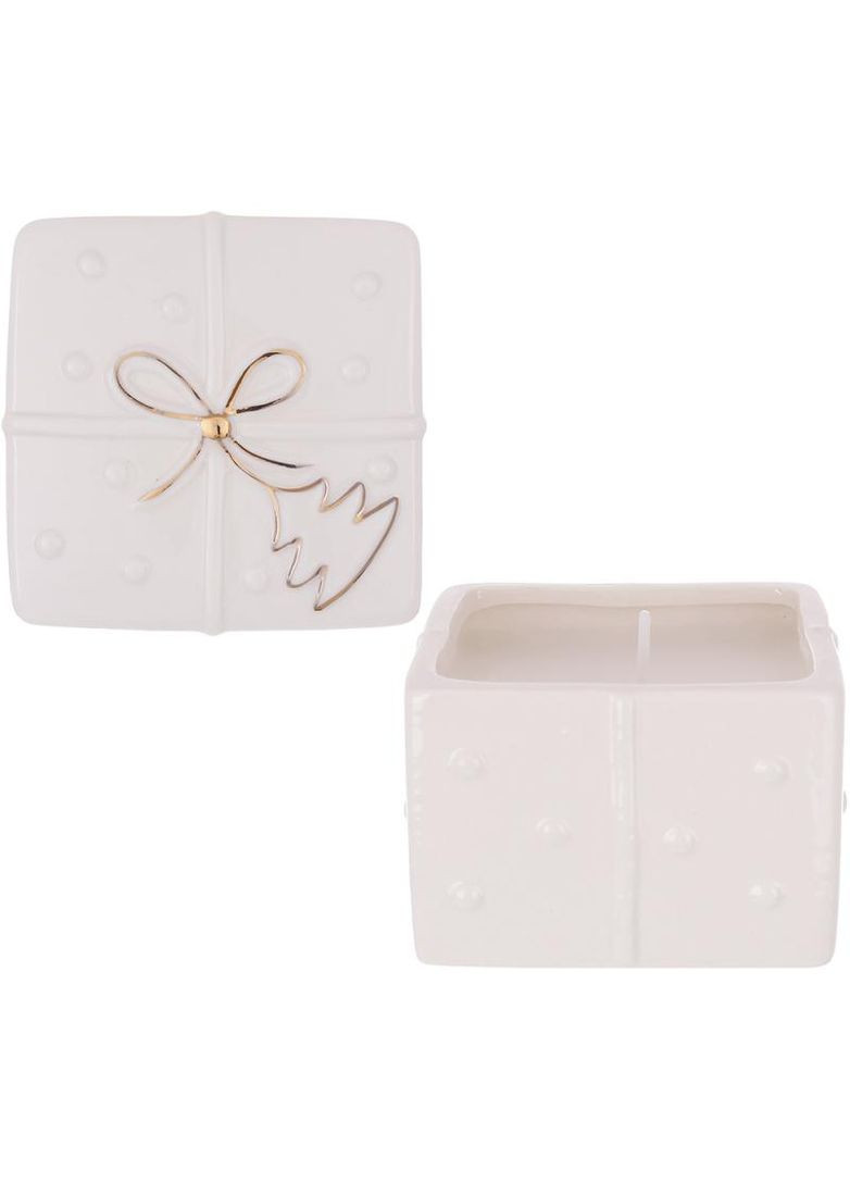 Подсвечник фарфоровый Подарок с Золотым Бантом 8х8 см с восковой свечей для декора интерьера свеча для праздника Bona (368986325)