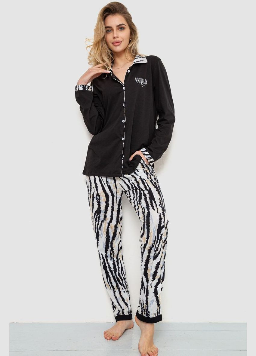 Комбинированная пижама женская, цвет черно-бежевый, Ager