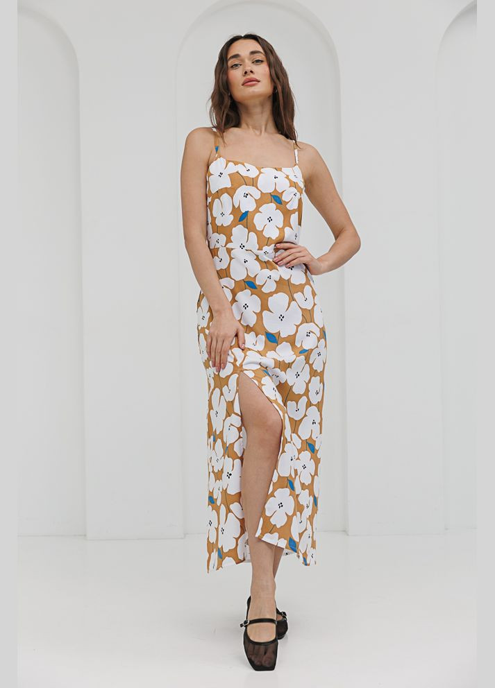 Жовтий довга літня сукня з розрізом Arjen