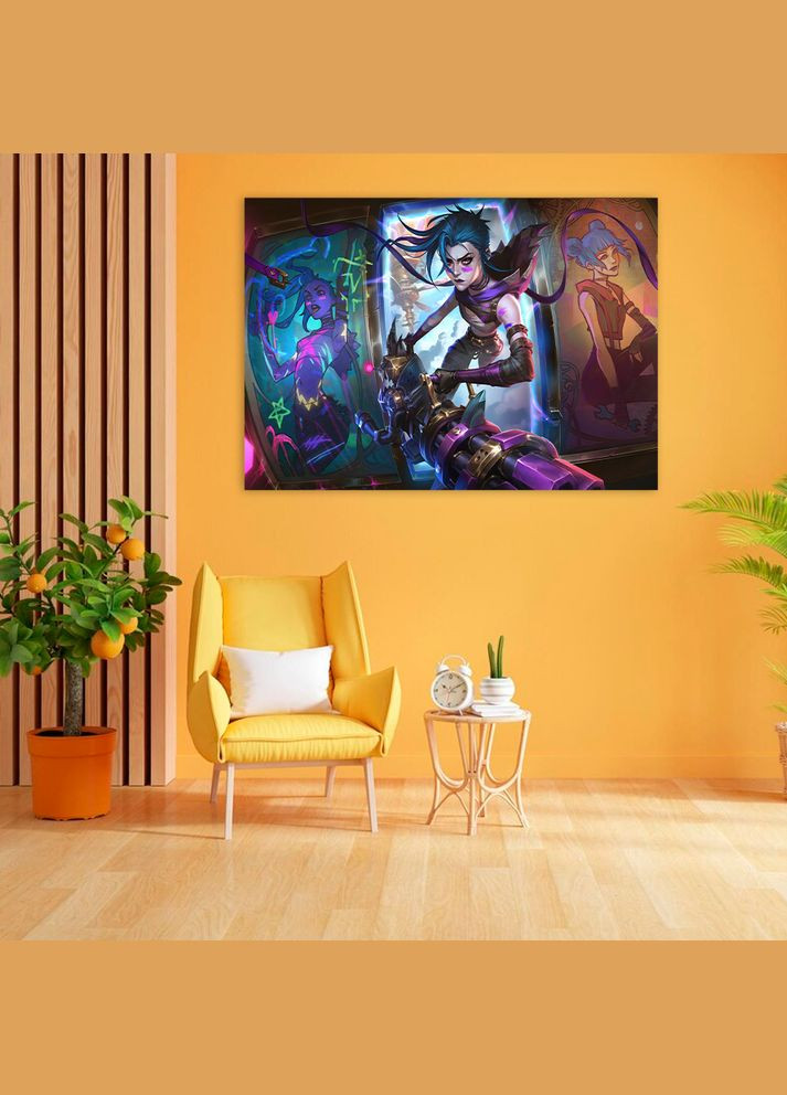 Плакат- на стену с оригинальным принтом аниме-мультсериала Arcane Аркейн "Jinx Джинкс с пулеметом" А2 Кавун постер (316210889)