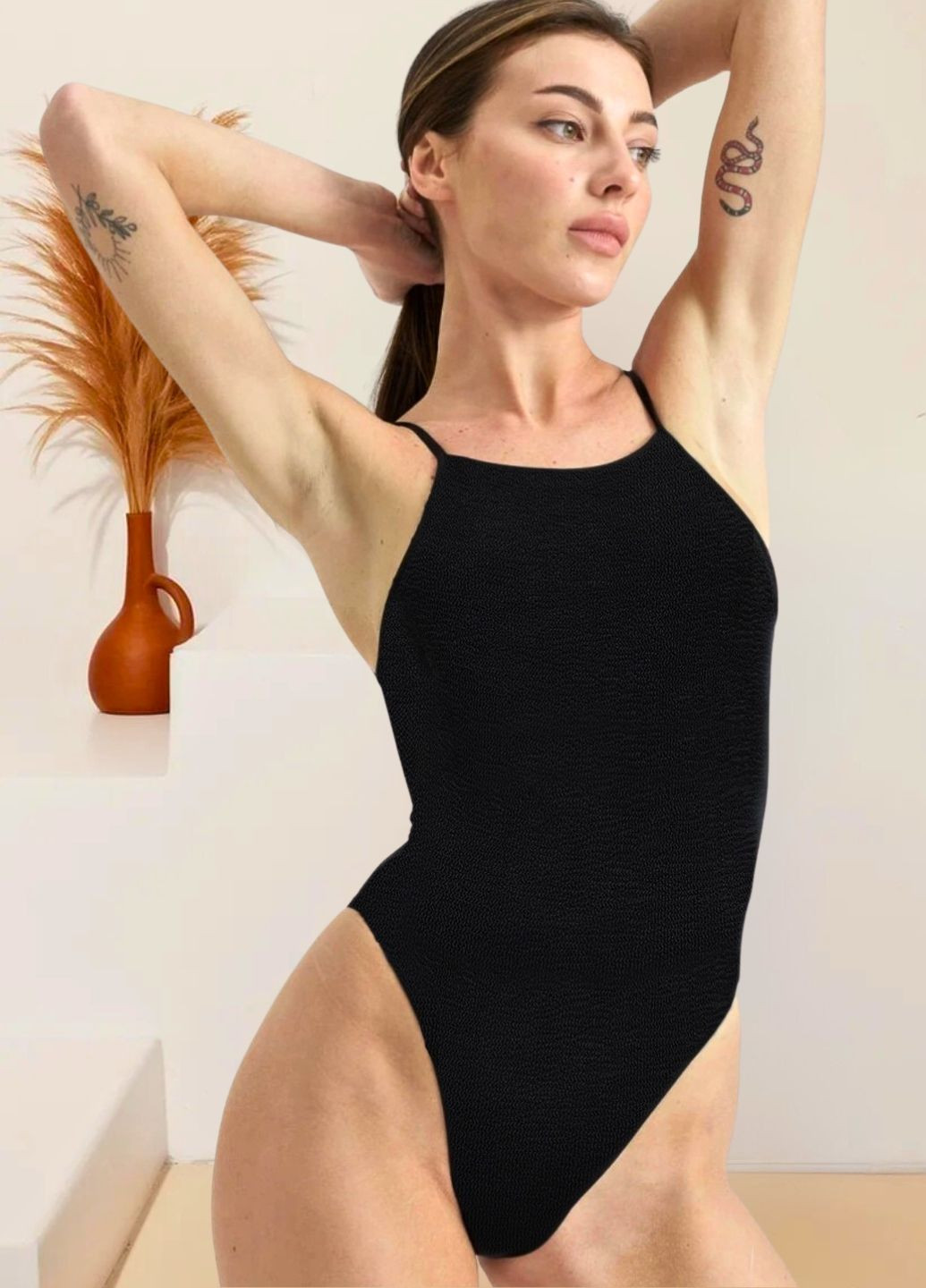 Чорний демісезонний суцільний купальник monika із жатой тканини (7573) FS