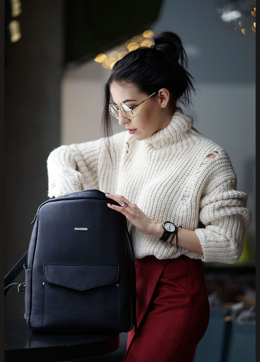 Кожаный городской женский рюкзак на молнии Cooper темно-синий (A-026374) BlankNote (330144527)